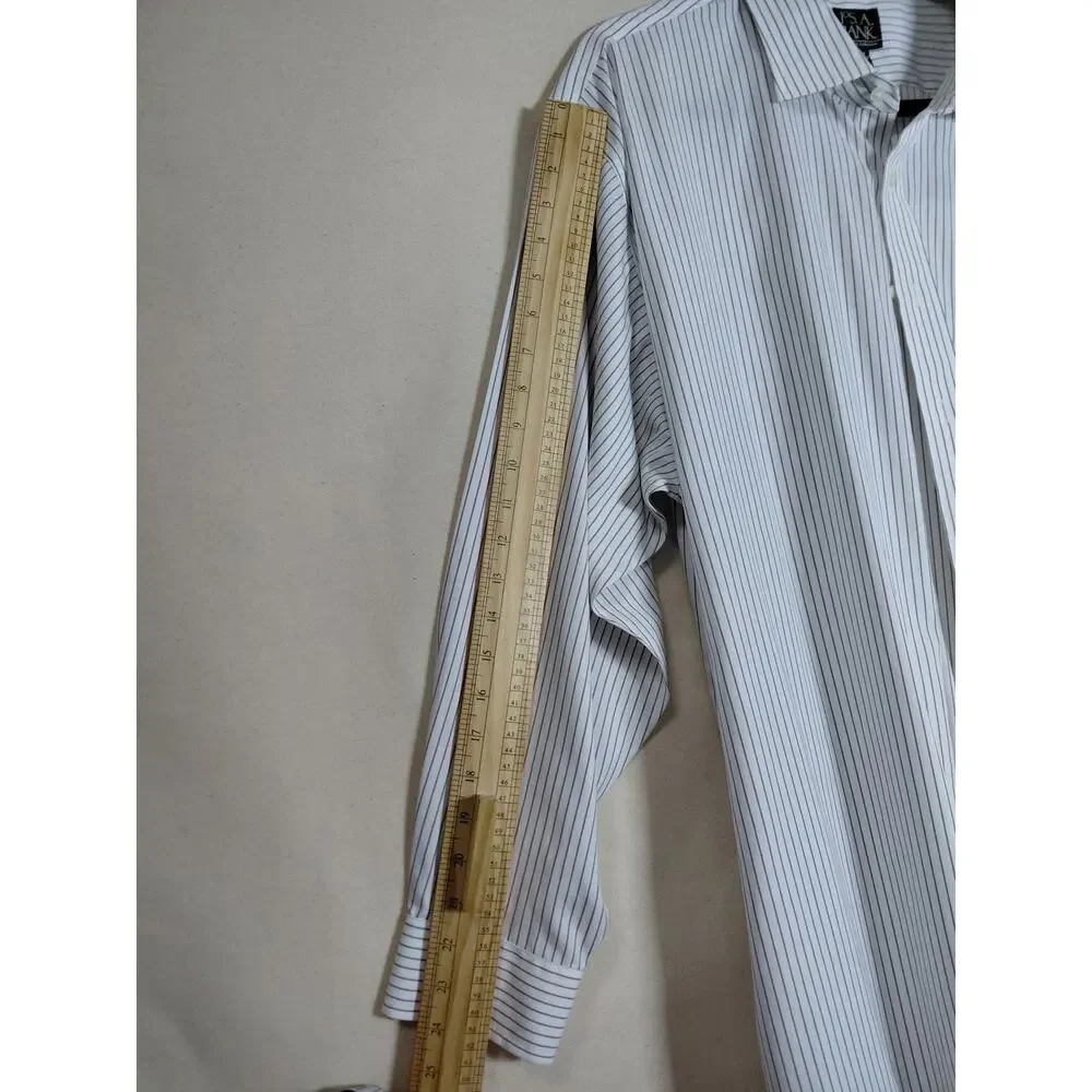 Jos. A. Bank Traveler White Button-Front Striped Button-Up Shirt Men Size 18